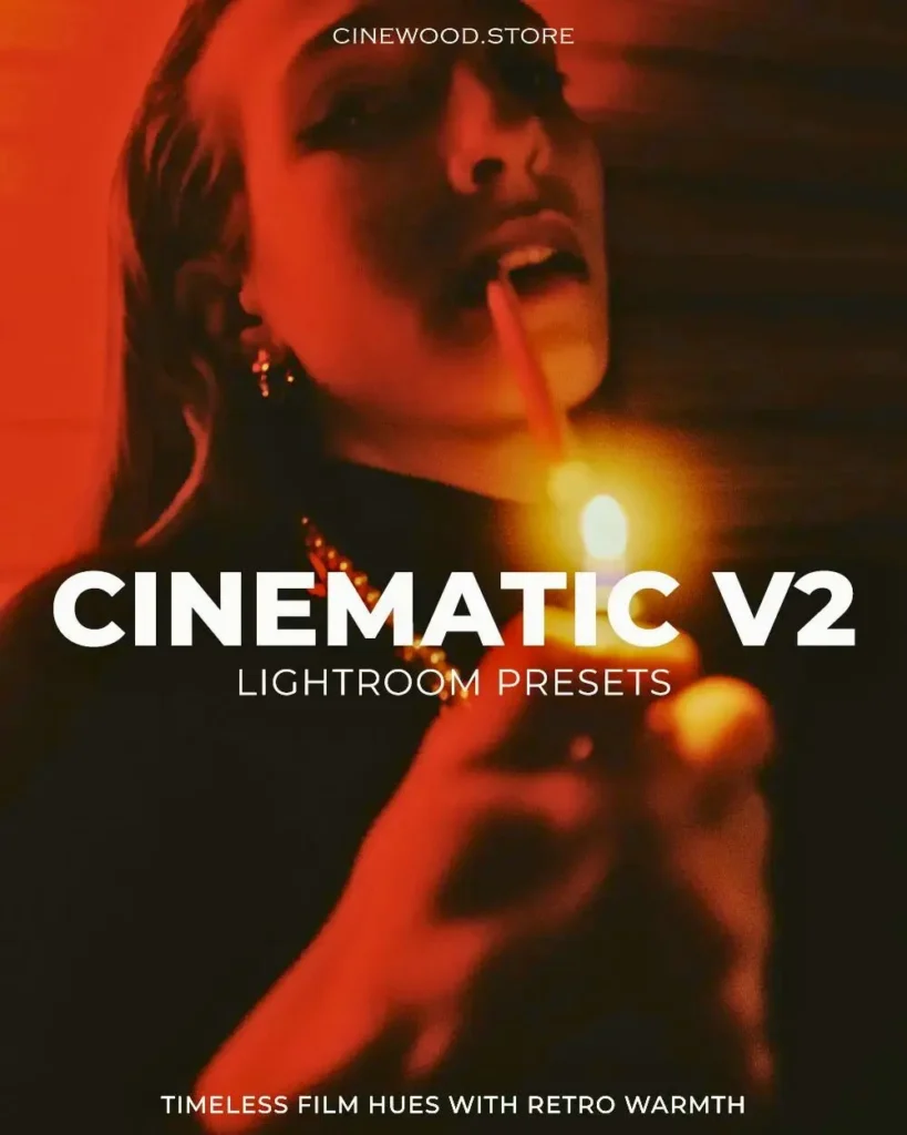 Cinewood Cinematic V2 preset poster with expressive cinematic tones and bold color grading for storytellers.